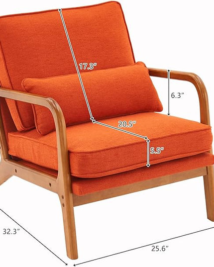 Bonnlo Linen Burnt Orange Mid Century Modern Accent Chair, Soild Wood Padding Lounge Armchairs Side Sitting Chairs for Living Room, Bedroom, Guest Room - LeafyLoom
