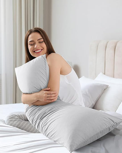 WhatsBedding Memory Foam Body Pillow with Breathable Zippered Cotton Cover, Full Body Pillow for Adults, Long Pillow for Sleeping, Firm Body Pillow Breathable Fluffy Supportive, 20x54in, Light Gray - LeafyLoom