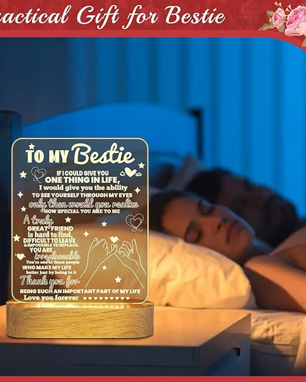 Linkax Bestie Gifts, Birthday Gifts for Women Teen Girls, 3D Illusion Lamp I Love You Friend Night Light for Best Friend Sister Girl Women BFF Holiday Friendship, Soft Warm White LED Wooden Table Lamp - LeafyLoom