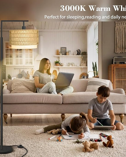 Pesare Rattan Floor Lamp Boho with Remote Control for Living Room,Stepless Dimmable LED Floor Lamp with 4 Color Temperature,Standing Lamps with Tall lamp for Living Room, Bedroom,Office… - LeafyLoom