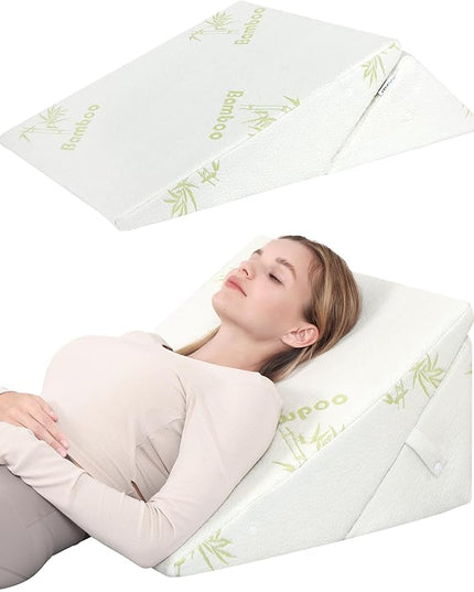 Forias Wedge Pillow for Sleeping 9 &12 Inch Adjustable Bed Wedge Pillow for After Surgery Foldable Memory Foam Triangle Pillow Wedge for Acid Reflux Snoring Post Surgery Back Leg Knee Pain - Beige - LeafyLoom