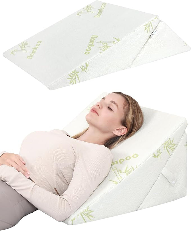 Forias Wedge Pillow for Sleeping 9 &12 Inch Adjustable Bed Wedge Pillow for After Surgery Foldable Memory Foam Triangle Pillow Wedge for Acid Reflux Snoring Post Surgery Back Leg Knee Pain - Beige - LeafyLoom