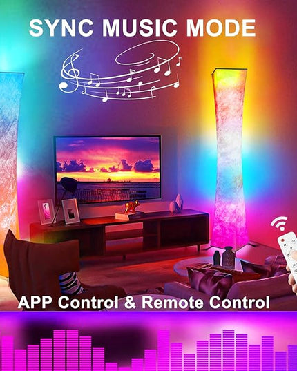 WORLD WIN Floor Lamp, Smart Led Lamp RGB Color Changing with APP & Remote Control, DIY Mode, Music Sync Standing Modern Corner Lamp for Living Room Bedroom Game (Square, 62 inch) - LeafyLoom
