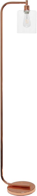 Simple Designs LF1036-RGD Antique Style Industrial Iron Lantern Floor Lamp with Glass Shade, Rose Gold - LeafyLoom