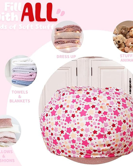 Wekapo Stuffed Animal Storage Bean Bag Chair Cover for Kids | Stuffable Zipper Beanbag for Organizing Children Plush Toys Large Premium Cotton Canvas (Small star, X-Large) - LeafyLoom