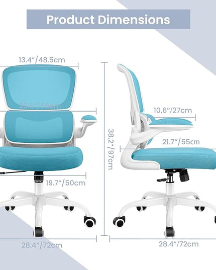 Office Chair, Ergonomic Desk Chair with Lumbar Support and Adjustable Armrests, Comfy Desk Chair Breathable Mesh Mid Back Computer Chair, Reclining Office Chair for Home Office - Blue - LeafyLoom