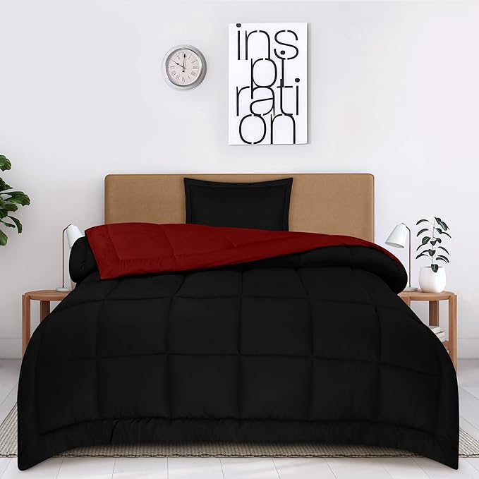 Utopia Bedding Twin Comforter Set Kids with 1 Pillow Sham, Bedding Comforter Sets, Down Alternative Reversible Black/Red Comforter, Soft and Comfortable, Machine Washable - LeafyLoom
