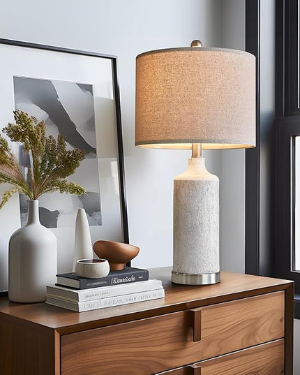 OYEARS 24” Table Lamp Set of 2, Bedside Table Lamps for Living Room, Farmhouse Lamp for Bedroom, Vintage Table Lamp for Nightstand, Boho Lamp for Room Decor, End Tables, Rustic, Resin, Beige - LeafyLoom
