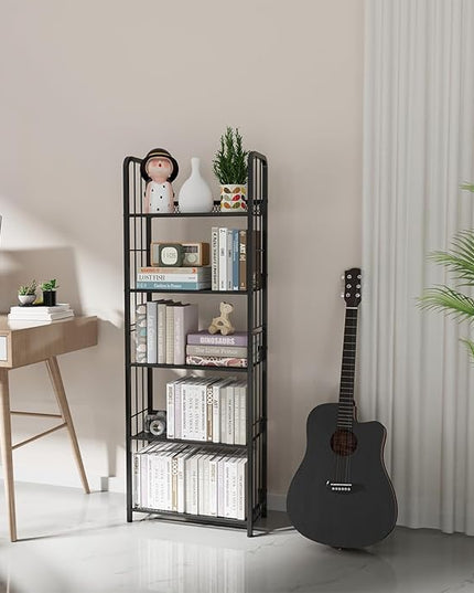 Bookshelf Storage Shelf Bookcase Freestanding Storage Stand Book Organizer for Living Room, Bedroom, Kitchen, Rust Resistance,Easy Assembly Multi-Functional Organizer (5 Tiers, Black) - LeafyLoom
