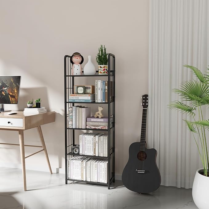 Bookshelf Storage Shelf Bookcase Freestanding Storage Stand Book Organizer for Living Room, Bedroom, Kitchen, Rust Resistance,Easy Assembly Multi-Functional Organizer (5 Tiers, Black) - LeafyLoom