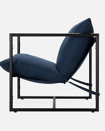 ZINUS Aidan Sling Accent Chair / Metal Framed Armchair with Shredded Foam Cushioning, Navy - LeafyLoom