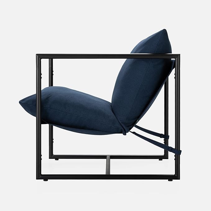 ZINUS Aidan Sling Accent Chair / Metal Framed Armchair with Shredded Foam Cushioning, Navy - LeafyLoom