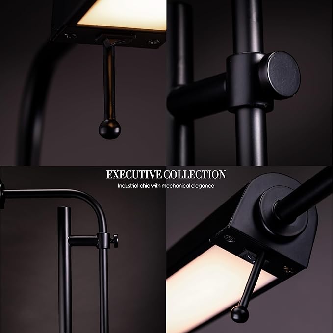 O'Bright Cedric Adjustable Pharmacy Floor Lamp - Industrial Design for Reading, Crafting, Work - 10W LED, Height 45-61 inches - Ideal for Living Room, Bedside, Office - Black - LeafyLoom