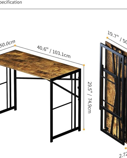 40 inch Folding Computer Desk, Writing Gaming Computer Camping Desk, No Assembly Required Home Office Table, Rustic Brown - LeafyLoom