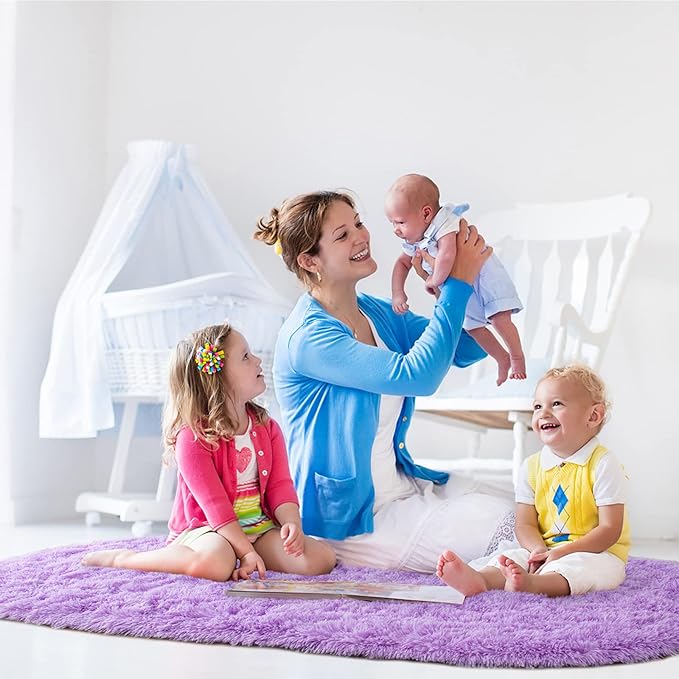 Noahas Ultra Soft Fluffy Bedroom Rugs Kids Room Carpet Modern Shaggy Area Rugs Home Decor 2.6' X 5.3', Purple - LeafyLoom