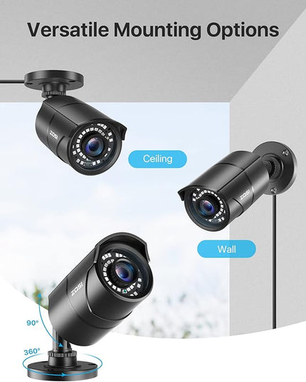 ZOSI 1080P 1920TVL Security Camera Outdoor Indoor,Hybrid 4-in-1 TVI/CVI/AHD/960H CVBS Bullet Cam for Analog Home Office Surveillance DVR CCTV System,IP67 Weatherproof,120ft IR Night Vision,Black ZOSI