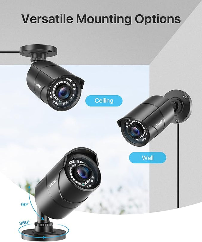ZOSI 1080P 1920TVL Security Camera Outdoor Indoor,Hybrid 4-in-1 TVI/CVI/AHD/960H CVBS Bullet Cam for Analog Home Office Surveillance DVR CCTV System,IP67 Weatherproof,120ft IR Night Vision,Black ZOSI