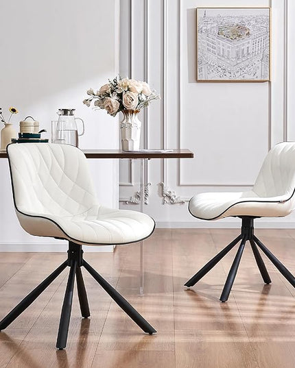 YOUNUOKE Upholstered Dining Chairs Set of 2 Comfortable Mid Century Modern Kitchen Chair with Sturdy Metal Legs Faux Leather Dinner Chairs for Kitchen Dining Room, White - LeafyLoom