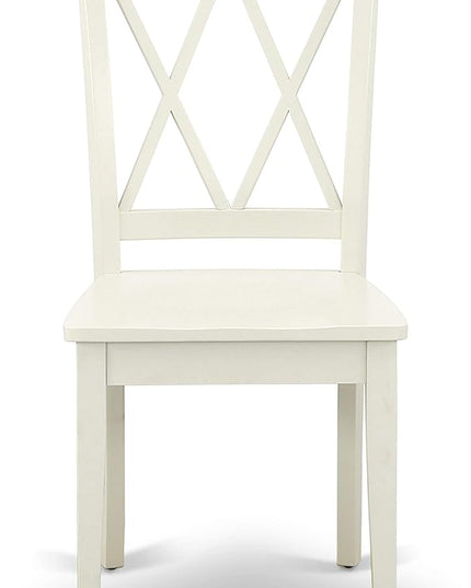 East West Furniture Antique 3 Piece Room Set Contains a Round Kitchen Table with Pedestal and 2 Dining Chairs, 36x36 Inch, AMCL3-LWH-W - LeafyLoom