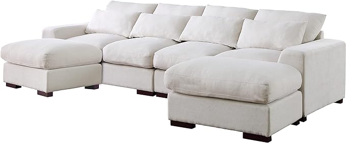 Modular Sectional Sofa with 2 Ottomans, Linen Blend Upholstery Couches Sleeper with Movable Chaise for Living Room, Apartment, 123.24inch, Beige-1 - LeafyLoom