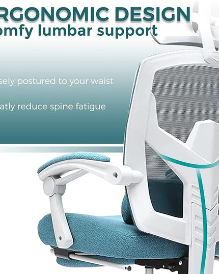 edx Ergonomic Office Chair, Reclining High Back Mesh Chair, Computer Desk Chair, Swivel Rolling Home Task Chair with Lumbar Support Pillow, Adjustable Headrest, Retractable Footrest and Armrests - LeafyLoom
