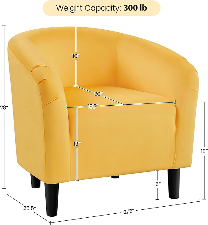 Yaheetech Yellow Chair, Accent Chair for Bedroom, Armchair for Living Room, Velvet Fabric Club Chair with Soft Padded Seat and Sturdy Legs for Bedroom Waiting Room, Yellow - LeafyLoom