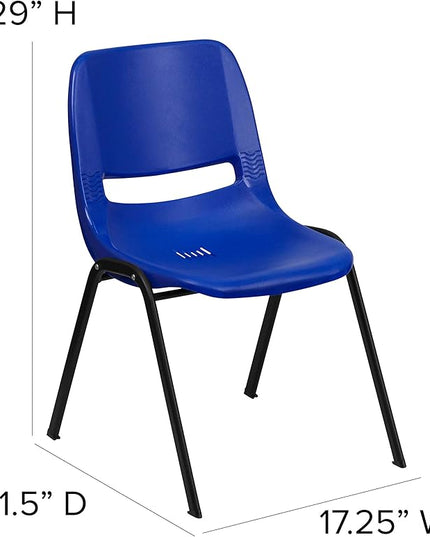 Flash Furniture HERCULES Series 661 lb. Capacity Navy Ergonomic Shell Stack Chair with Black Frame and 16'' Seat Height - LeafyLoom