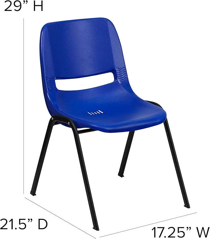 Flash Furniture HERCULES Series 661 lb. Capacity Navy Ergonomic Shell Stack Chair with Black Frame and 16'' Seat Height - LeafyLoom