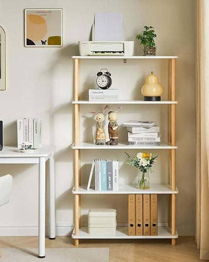 IBUYKE 5-Tier Wooden Open Bookcase - Modern Freestanding Bookshelf Storage Organizer,Standing Shelf Units,Multifunctional Display Stand for Bedroom, Living Room & Home Office,White WBC005W - LeafyLoom