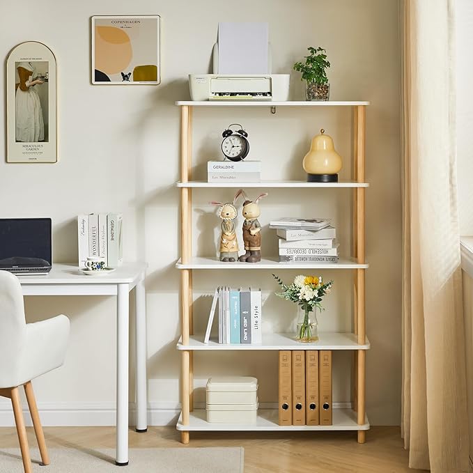 IBUYKE 5-Tier Wooden Open Bookcase - Modern Freestanding Bookshelf Storage Organizer,Standing Shelf Units,Multifunctional Display Stand for Bedroom, Living Room & Home Office,White WBC005W - LeafyLoom