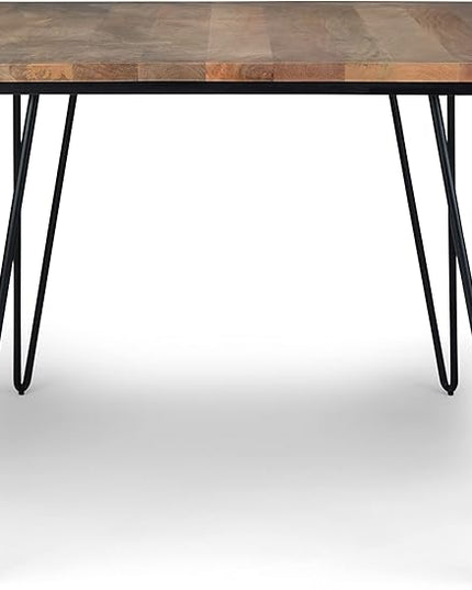 SIMPLIHOME Hunter SOLID MANGO WOOD and Metal 66 Inch Rectangle Industrial Dining Table in Natural, For the Dining Room - LeafyLoom