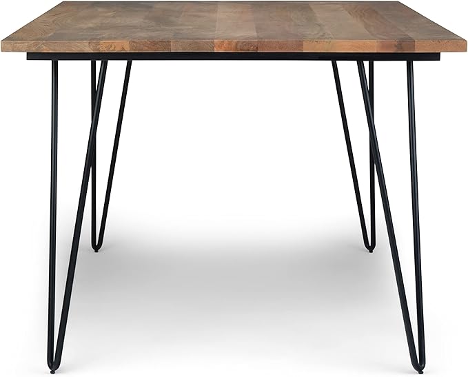 SIMPLIHOME Hunter SOLID MANGO WOOD and Metal 66 Inch Rectangle Industrial Dining Table in Natural, For the Dining Room - LeafyLoom