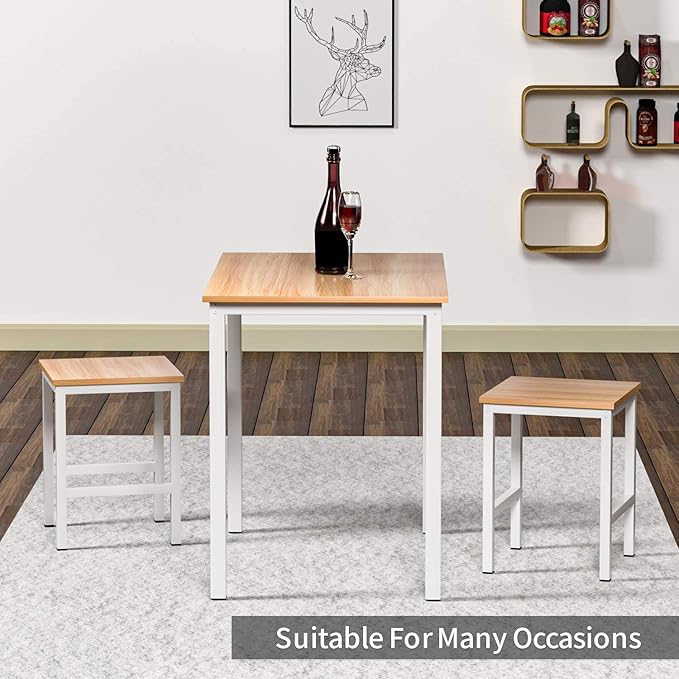 DKLGG 3 Pieces Dining Table Set, Space Saving Kitchen Table Set for 2, Small Dining Table and Chairs for 2, Compact Table w/ 2 Stools Perfect for Breakfast Nook, Living Room, Apartment - LeafyLoom