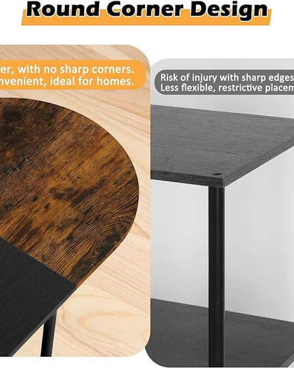 ETELI Small Round Coffee Tables for Small Space Farmhouse Oval Coffee Table with 2-Tier Storage Shelf Circle Center Tea Table for Living - LeafyLoom