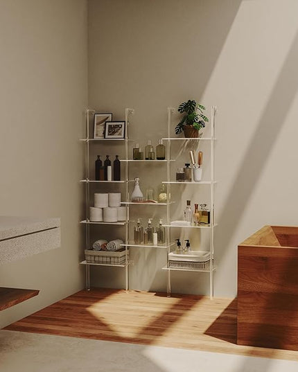 Acrylic Bookshelf, Wall Mounted, 4-Tier Clear Ladder Bookshelf with 11 Open Shelves, Multipurpose Bookcase for Living Room, Bathroom, Office, Modern, 9.5" D x 43.5" W x 59.4" H - LeafyLoom