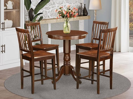 East West Furniture EDVN5-MAH-W Eden 5 Piece Kitchen Counter Height Set Includes a Round Pub Table with Pedestal and 4 Dining Room Chairs, 30x30 Inch - LeafyLoom
