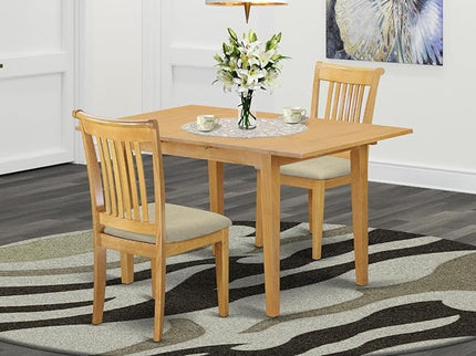 East West Furniture NOPO3-OAK-C 3 Piece Dining Table Set Contains a Rectangle Dining Room Table with Butterfly Leaf and 2 Linen Fabric Upholstered Chairs, 32x54 Inch, Oak - LeafyLoom