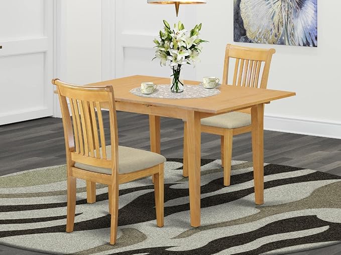 East West Furniture NOPO3-OAK-C 3 Piece Dining Table Set Contains a Rectangle Dining Room Table with Butterfly Leaf and 2 Linen Fabric Upholstered Chairs, 32x54 Inch, Oak - LeafyLoom