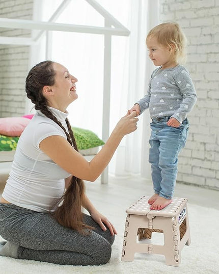 Delxo Folding Step Stool,9 Inch Lightweight Plastic Step Stool,Portable Collapsible Foldable Step Stool Non Slip Folding Stools for Kitchen Bathroom Bedroom in Khaki,1 Pack - LeafyLoom