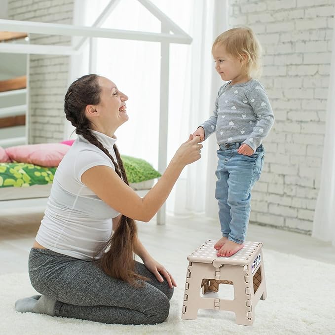 Delxo Folding Step Stool,9 Inch Lightweight Plastic Step Stool,Portable Collapsible Foldable Step Stool Non Slip Folding Stools for Kitchen Bathroom Bedroom in Khaki,1 Pack - LeafyLoom