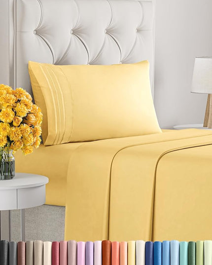 Twin Size 3 Piece Sheet Set - Comfy Breathable & Cooling Sheets - Hotel Luxury Bed Sheets for Women & Men - Deep Pockets, Easy-Fit, Extra Soft & Wrinkle Free Sheets - Yellow Oeko-Tex Bed Sheet Set - LeafyLoom