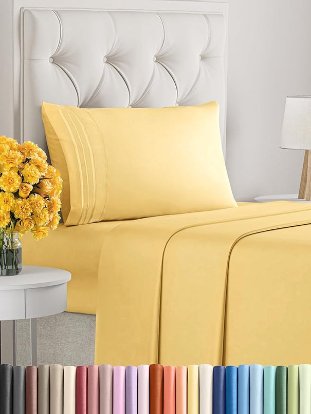 Twin Size 3 Piece Sheet Set - Comfy Breathable & Cooling Sheets - Hotel Luxury Bed Sheets for Women & Men - Deep Pockets, Easy-Fit, Extra Soft & Wrinkle Free Sheets - Yellow Oeko-Tex Bed Sheet Set - LeafyLoom