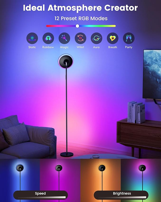 Bright Floor Lamp,42W 3700LM LED Torchiere Floor Lamps for Living Room, 71in. Modern Tall Standing Lamp with Remote,Color & Brightness Dimmable Sky Light,1/2/3H Timer for Bedroom,Office-Black - LeafyLoom