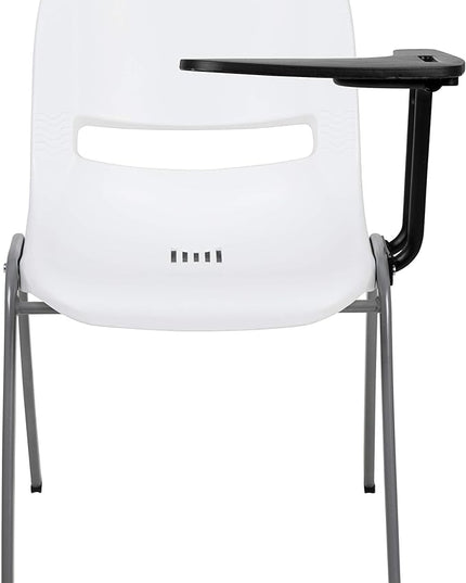 Flash Furniture HERCULES 5 Pack White Ergonomic Shell Chair with Left Handed Flip-Up Tablet Arm - LeafyLoom