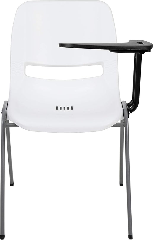 Flash Furniture HERCULES 5 Pack White Ergonomic Shell Chair with Left Handed Flip-Up Tablet Arm - LeafyLoom
