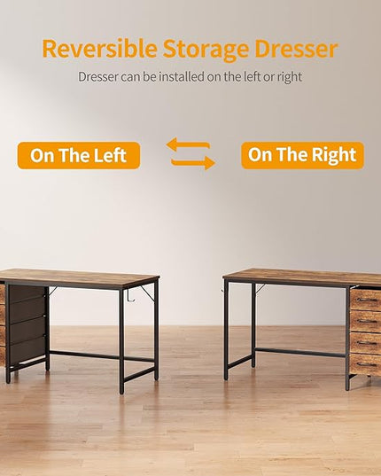 CubiCubi 47 Inch Computer Desk with 4 Drawers, Home Office Small Desk with Storage, Modern Study Writing Desk, Rustic Brown - LeafyLoom