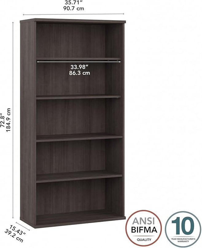 Bush Business Furniture Studio C Tall 5 Shelf Bookcase in Storm Gray, Large Bookshelf for Home or Professional Office - LeafyLoom
