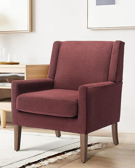 COLAMY Modern Wingback Living Room Chair, Upholstered Fabric Accent Armchair, Single Sofa chair with Lounge Seat and Wood Legs for Bedroom/Office/Reading Spaces, Red - LeafyLoom