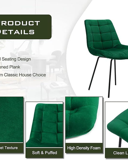 NicBex Velvet Dining Chairs, Upholstered Reception Chairs, Tufted Accent Chair with Metal Legs for Home Kitchen, Living Room, Set of 2, Green - LeafyLoom