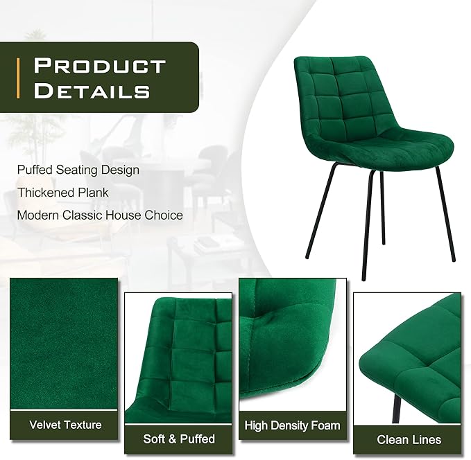 NicBex Velvet Dining Chairs, Upholstered Reception Chairs, Tufted Accent Chair with Metal Legs for Home Kitchen, Living Room, Set of 2, Green - LeafyLoom